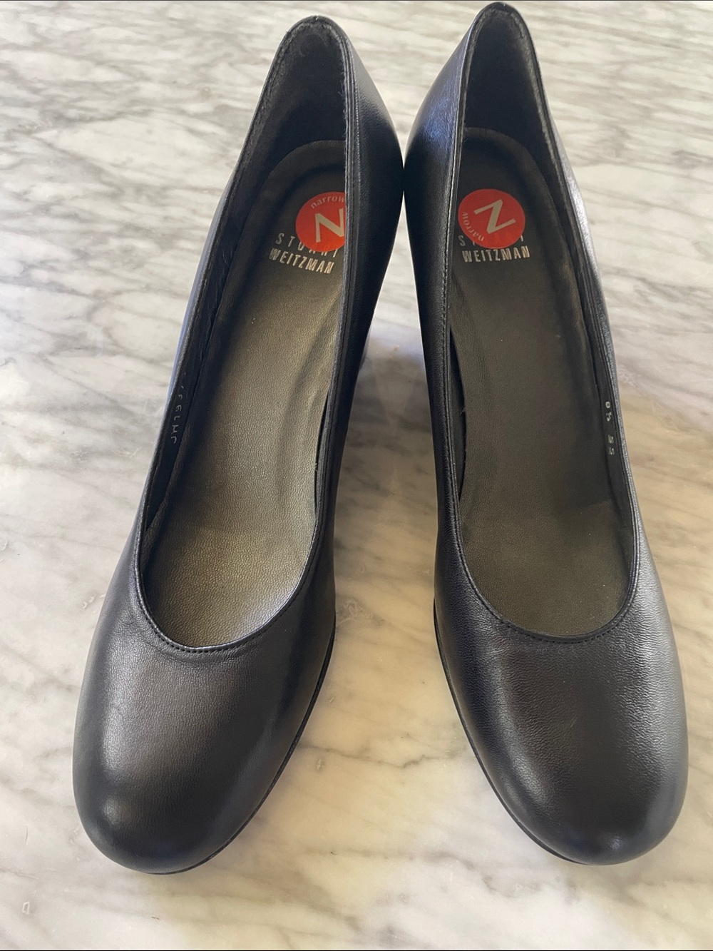 Stuart Weitzman Black Wedge Pumps - Women’s Leather Office Heels - Picture 2 of 8